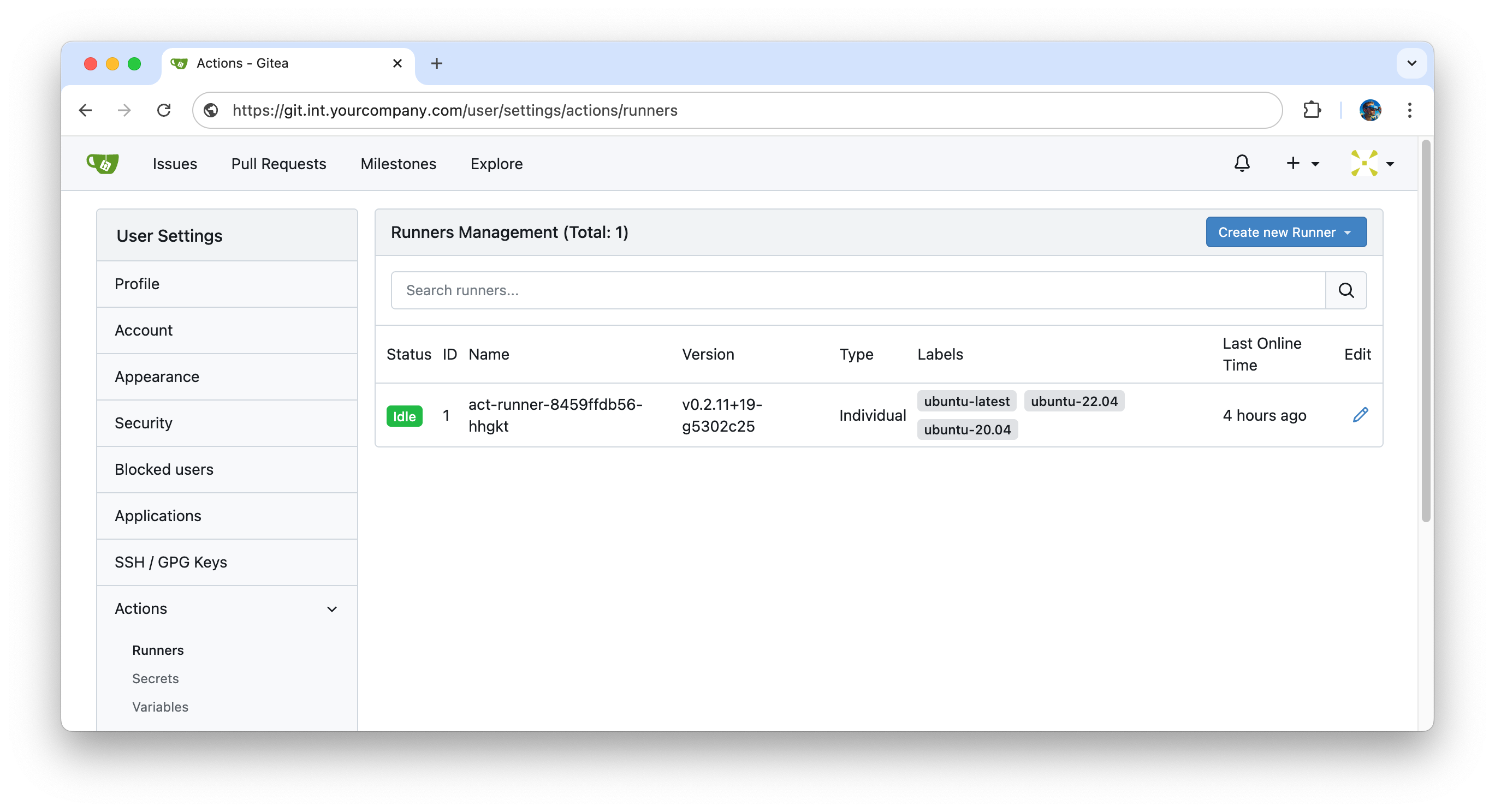 Check that Gitea runner is registred