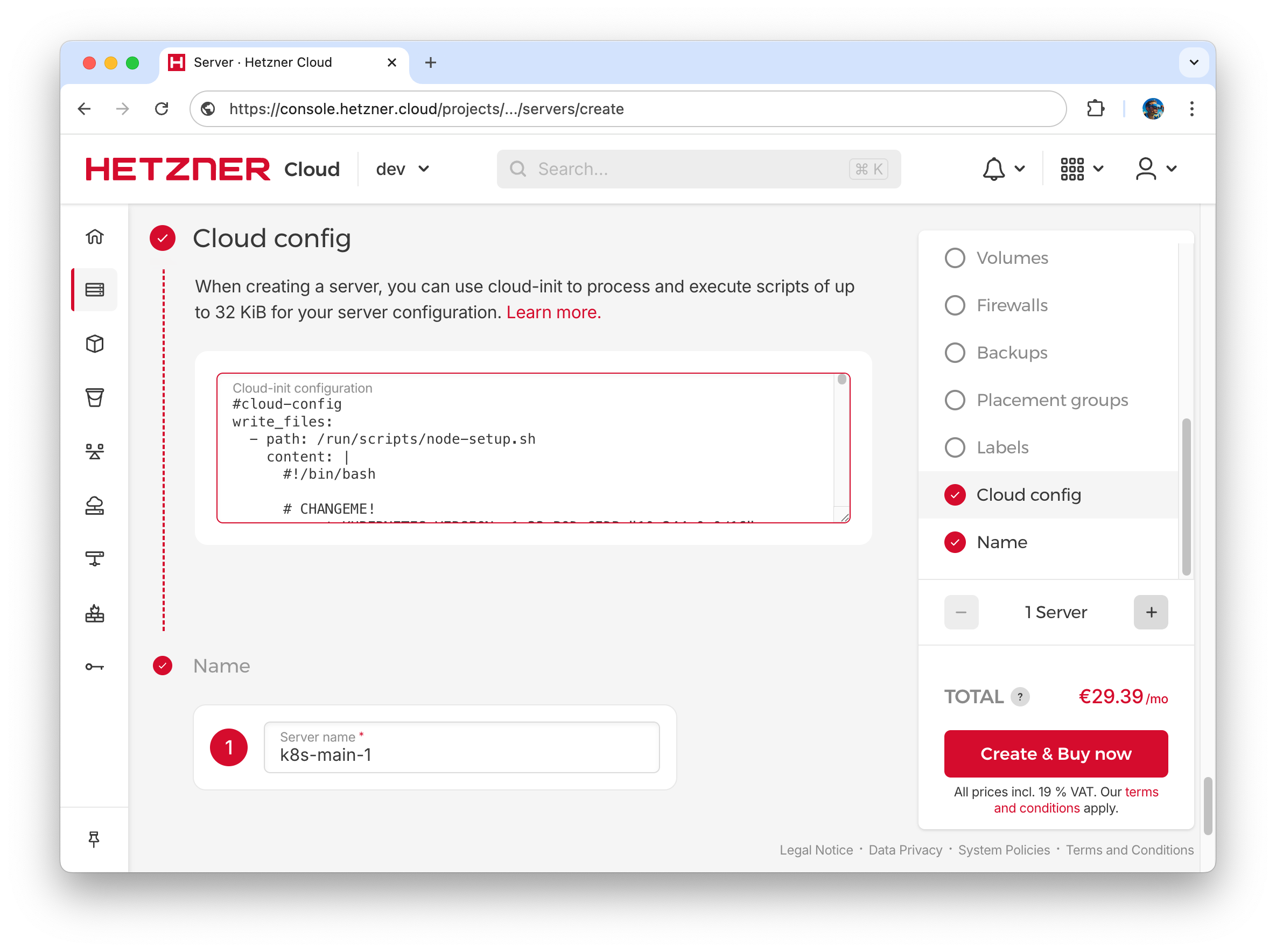 Kubernetes main node cloud-init script