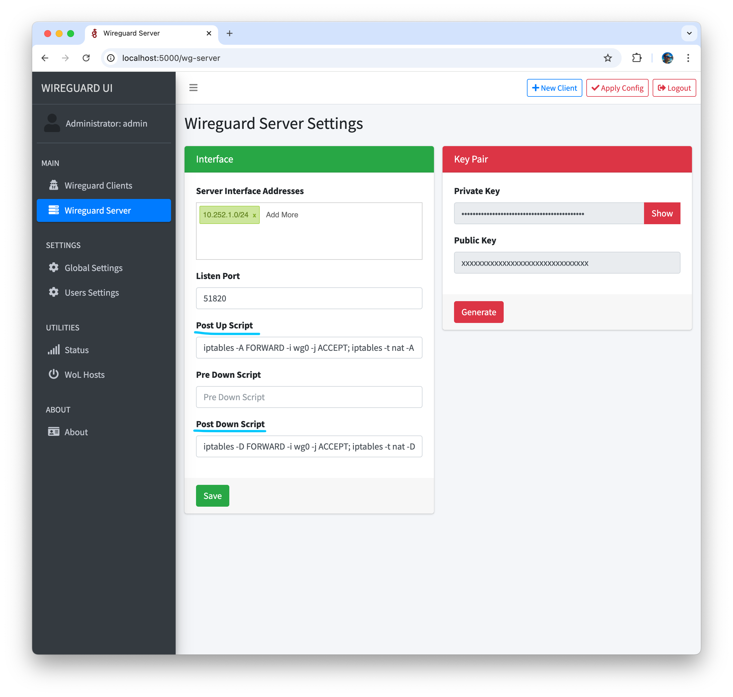 Post Up and Post Down Script in Wireguard Server Settings