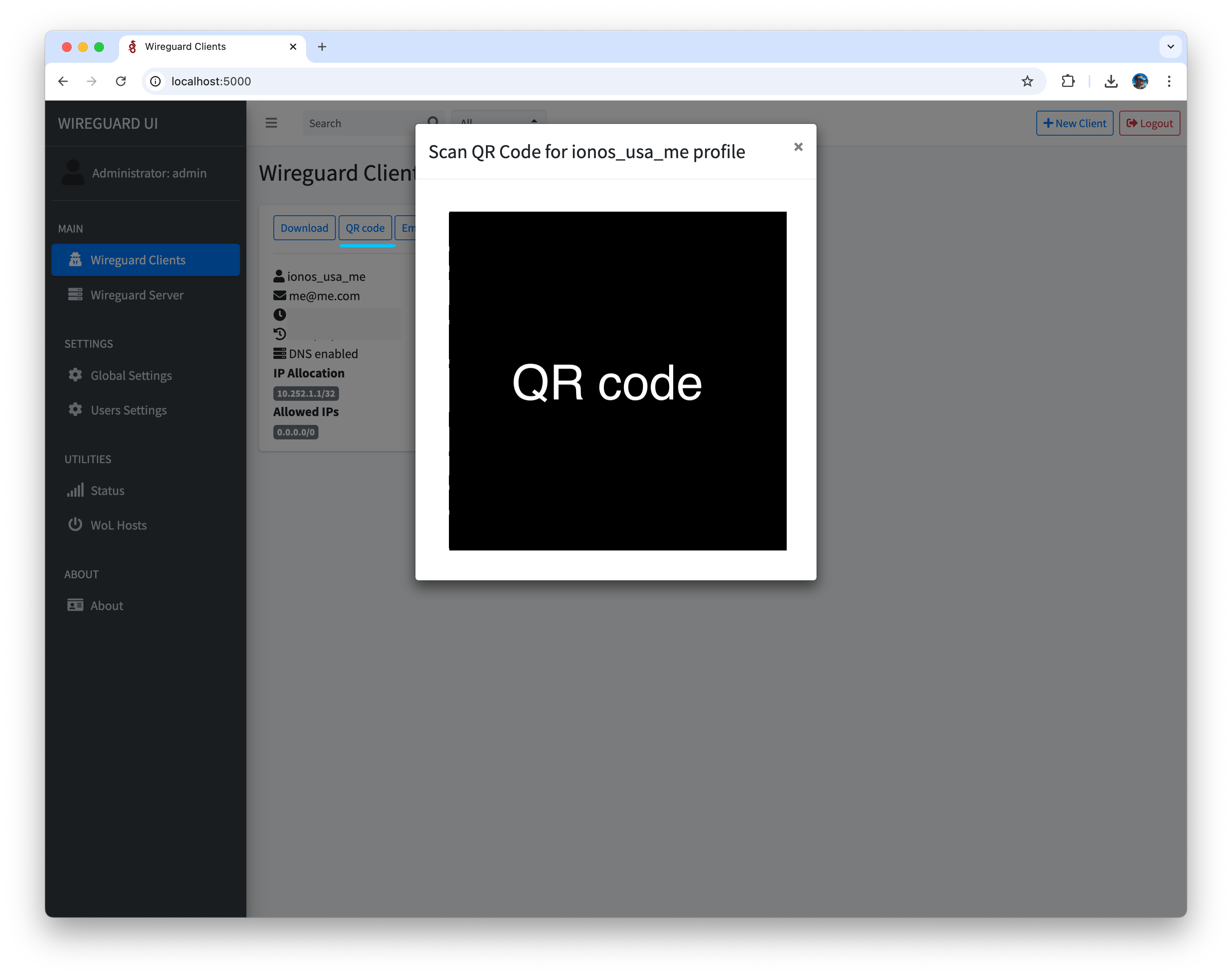 Wireguard UI QR code